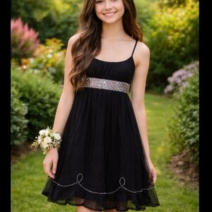Free People Black Strappy Babydoll Mini Dress Size 8 Classic Hoco Prom